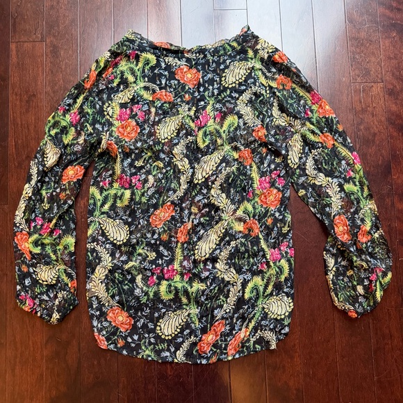 Anthropologie Danae Classic Sheer Women’s Floral Long Sleeve Blouse Size Small - Picture 7 of 9